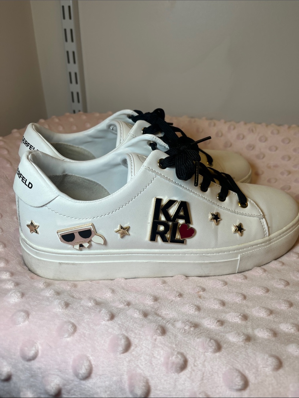 Karl Lagerfeld White Sneakers with Black Laces and Gold Accents